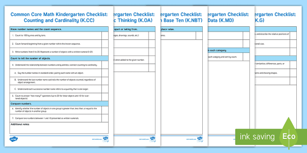 Kindergarten Common Core State Standards Math Checklist