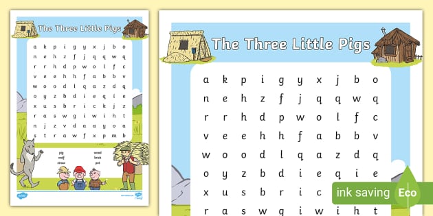 The Three Little Pigs Wordsearch (teacher made) Twinkl