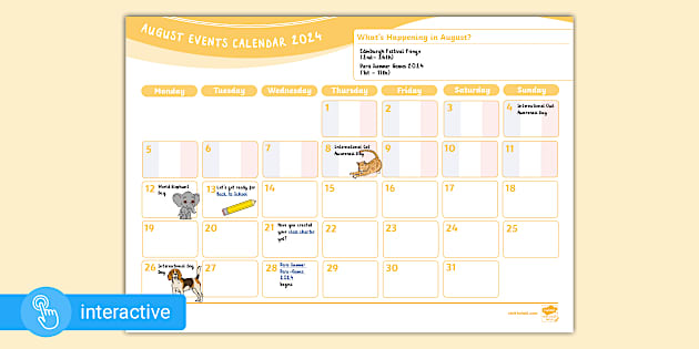 Interactive: August Events Early Level Teacher Calendar