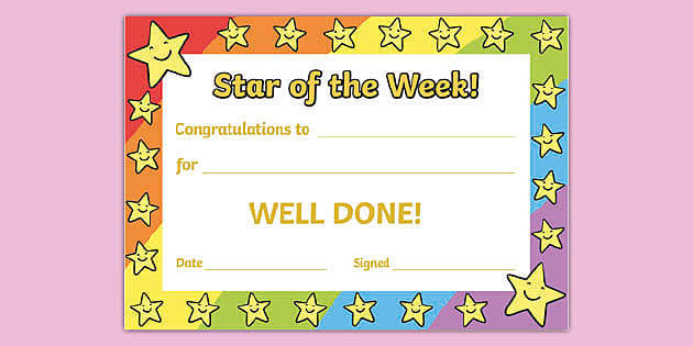  Star Of The Week Certificate Teaching Resources