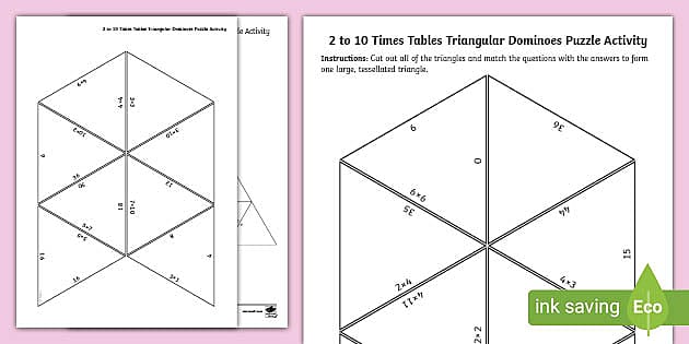 2 To 10 Times Tables Triangular Dominoes Puzzle Activity