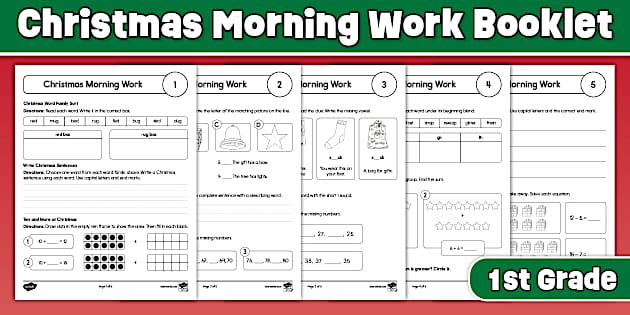 Gifted Math Work First Grade Christmas Morning Work Booklet | Five Days of Themed ...