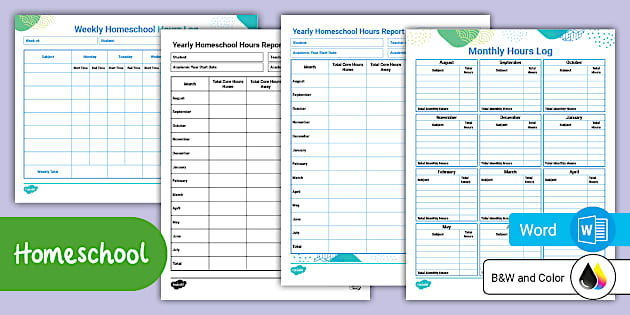 Homeschool Log Sheets | Time Tracker | Twinkl USA - Twinkl