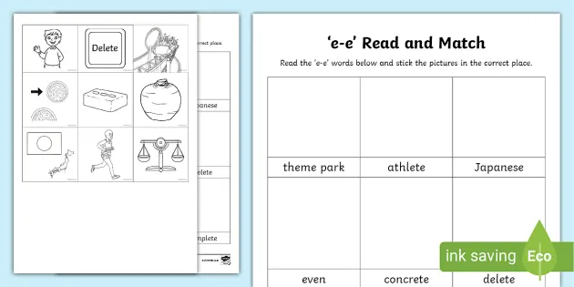 Magic E With E E Read And Match Worksheet