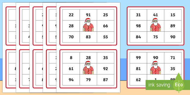 New Zealand Christmas Numbers To 100 Bingo