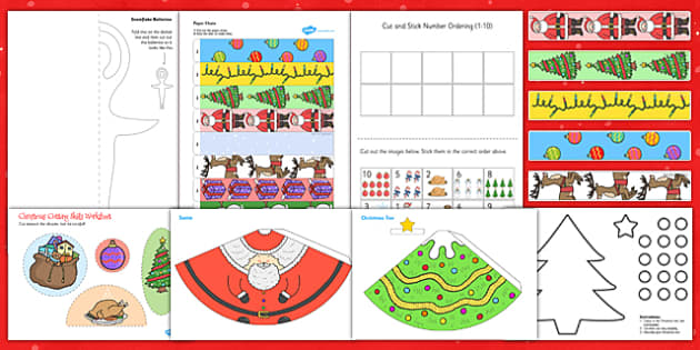 Christmas Cutting and Sticking (Activity Sheet). - Twinkl