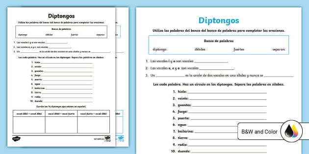 Actividad Diptongos L Enseignant A Fait Twinkl