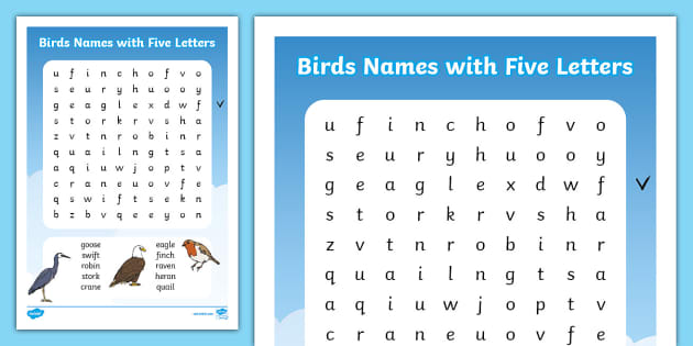 Five Letter Bird Name Word Search (teacher made) - Twinkl