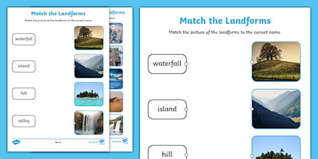 Landform Matching Worksheets (teacher made) Twinkl