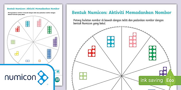 Bentuk Numicon: Lembaran Kerja Memadan Nombor 1-10