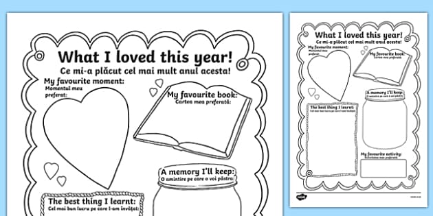 End of School Year Memory Writing Frame Romanian Translation