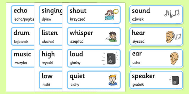 Sound and Hearing Topic Words Polish Translation - Twinkl