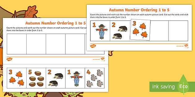 👉 Autumn-Themed Cut and Stick Number Ordering Sheet 1 to 5