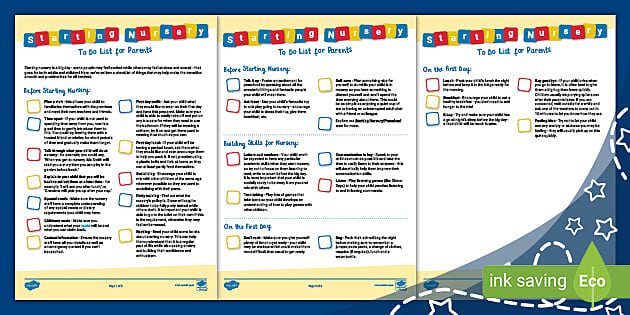 Starting Nursery: To Do List for Parents - Twinkl