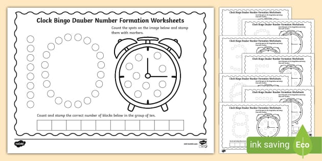 FREE Clock Bingo Dauber Worksheets Number Formation Worksheets