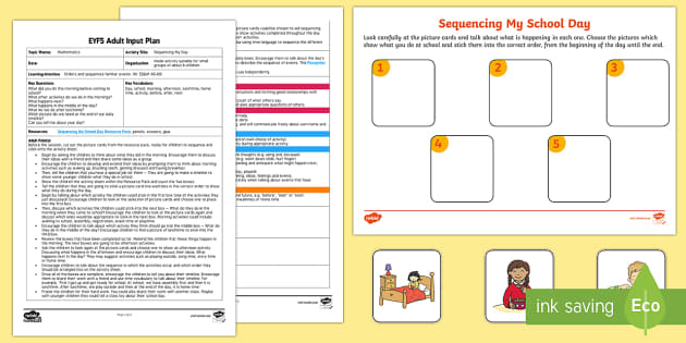 Kindergarten Sequencing My Day Adult Input Plan And Resource Pack