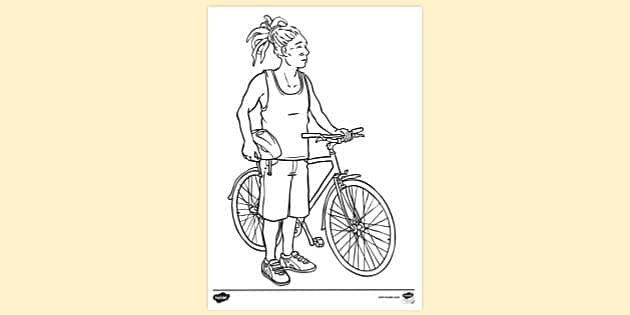 Man with Bicycle Colouring Sheet | Colouring Sheets - Twinkl
