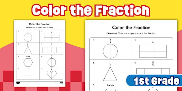 First Grade Color the Fraction Worksheet
