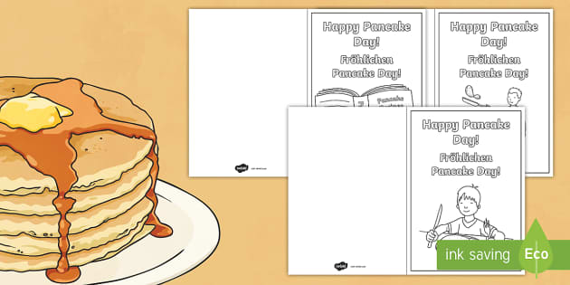 Happy Pancake Day Greetings Cards English/German - Twinkl