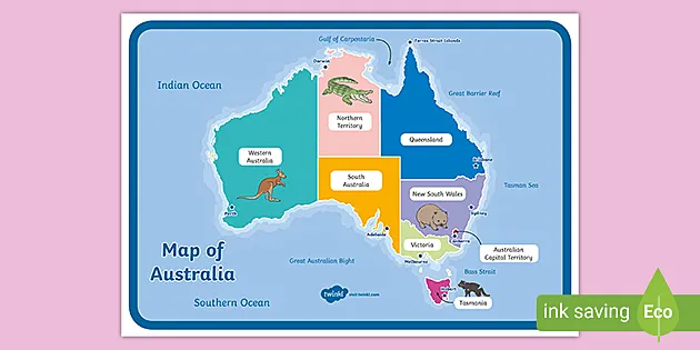 Afdeling Incubus Vidner Labelled Australian Map with Cities | Kids Primary Resources