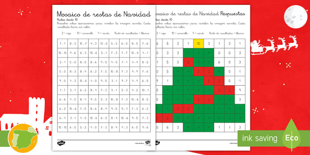 Fichas de actividad: Mosaicos de Navidad - Multiplicaciones y divisiones