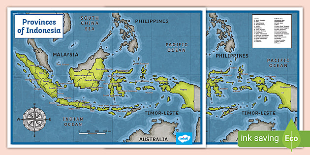 Large Indonesian Provinces Wall Map - Geography Resource