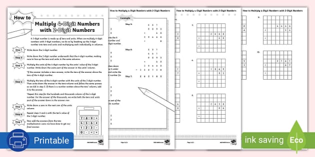 How To Multiply 4 Digit Numbers With 2 Digit Numbers Activity Sheet How To Multiply 4 Digit Numbers With 2 Digit Numbers Activity Sheet