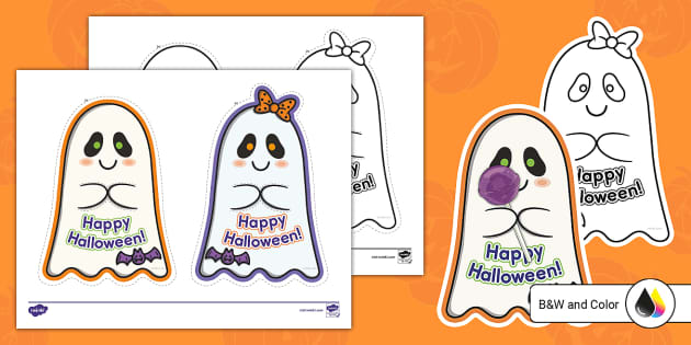 Happy Halloween! Spooky Ghost Treat Holder Cards - Twinkl