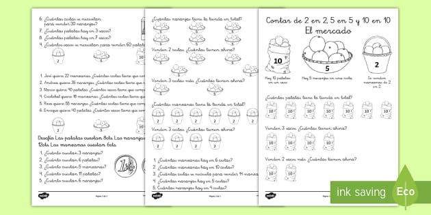 Ficha de actividad: Contar de 2 en 2, 5 en 5 y 10 en 10 - El