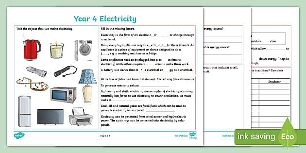 electricity homework ideas year 4