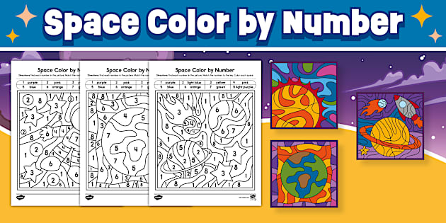 Space Color Math Space Color by Number Worksheets
