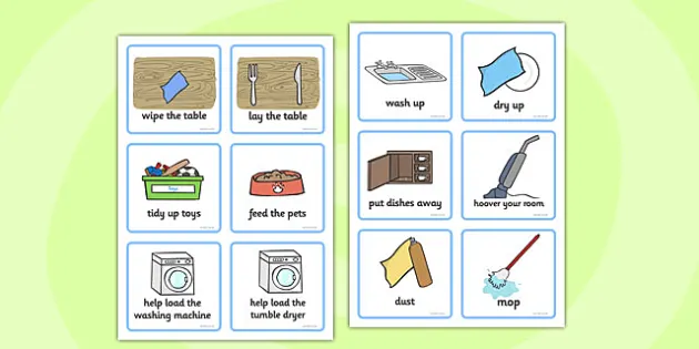 HOUSEHOLD CHORES DAILY ROUTINE/ COMMUNICATION 28 FLASH CARDS SPECIAL NEEDS 