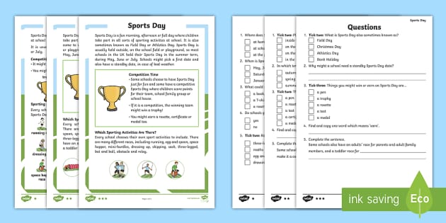 KS1 Sports Day Differentiated Reading Prehension Activity