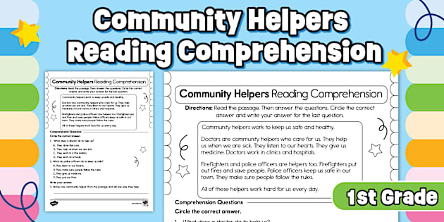 First Grade Community Helpers Reading Passage Comprehension Worksheet