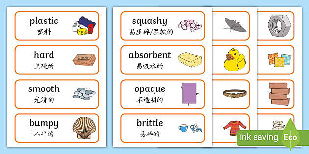 Materials Word Cards English/Mandarin Chinese (teacher made)