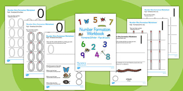 Minibeasts Themed 0-9 Number formation Workbook Romanian Translation