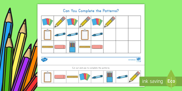 Back to School Complete the Pattern Worksheet