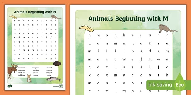 Animals Beginning with M Word Search (teacher made) - Twinkl