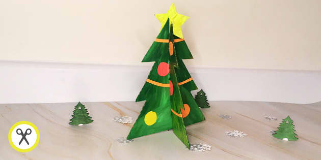 3D Christmas Tree Template Recycled Christmas Craft - Twinkl