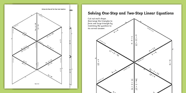 Eighth Grade Solving One-Step and Two-Step Linear Equations Triangle Puzzle