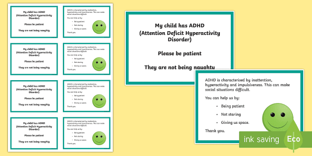 Adhd Awareness Information Cards Send Resources