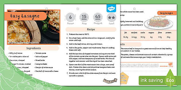 Easy Lasagne Recipe | Twinkl Yum (Teacher-Made) - Twinkl