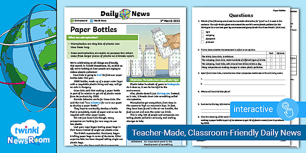 News Story for Children 9-11: Paper Bottles (teacher made)