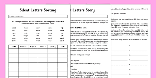 Silent letters worksheet grade 3