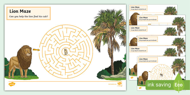 FREE! - Lion Maze Activity Worksheets (teacher made)