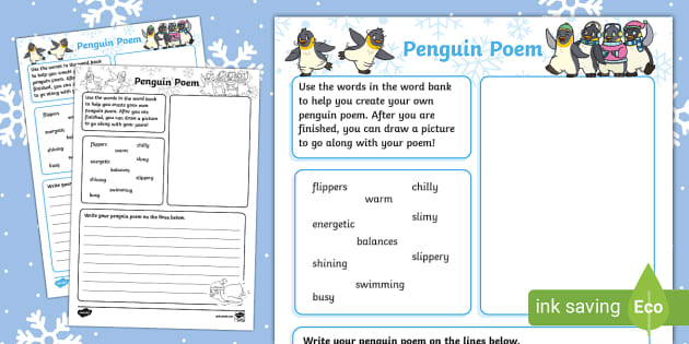 Penguins Poem Writing Template (teacher made) - Twinkl