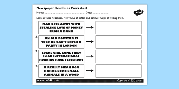 Newspaper Headline Writing Worksheet Ks3 4 English Beyond
