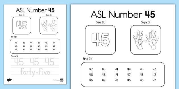 ASL Number 45 Activity (teacher made) - Twinkl