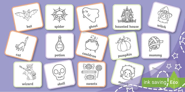 Halloween flashcard collection. Cute Halloween flashcards