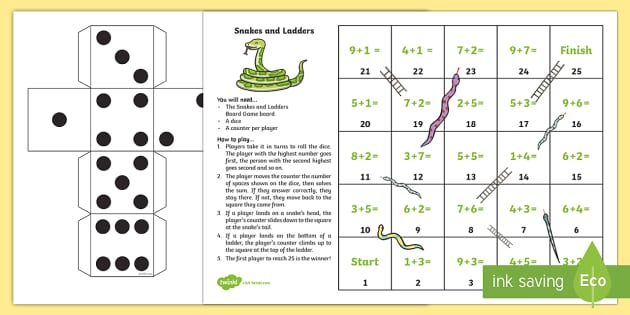 Addition Up To 10 Snakes And Ladders teacher Made Twinkl